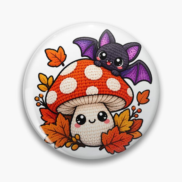Item preview, Cute Crochet Bat & Mushroom - Spooky Cute Autumn Halloween designed and sold by ThaphadaArtGall.