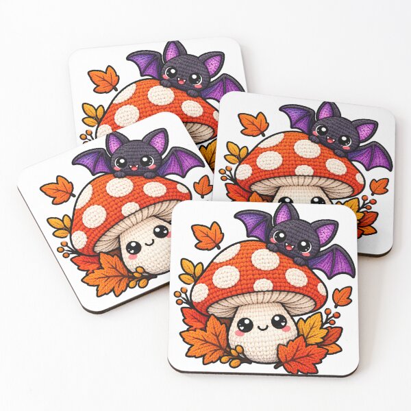 Item preview, Cute Crochet Bat & Mushroom - Spooky Cute Autumn Halloween designed and sold by ThaphadaArtGall.
