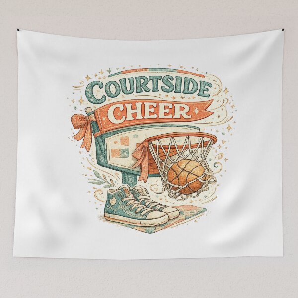 Item preview, Courtside Cheer Basketball Hoop Sneakers Retro Sports Art Design Print designed and sold by inkoutninja.