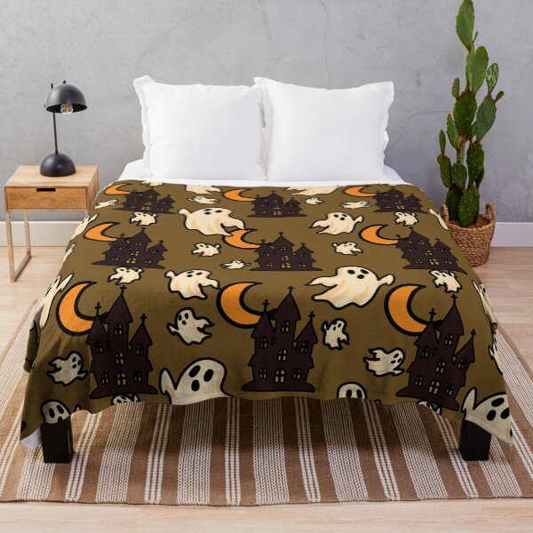 Item preview, Spooky Halloween ghost and haunted castle seamless pattern background designed and sold by PowerAntShop.