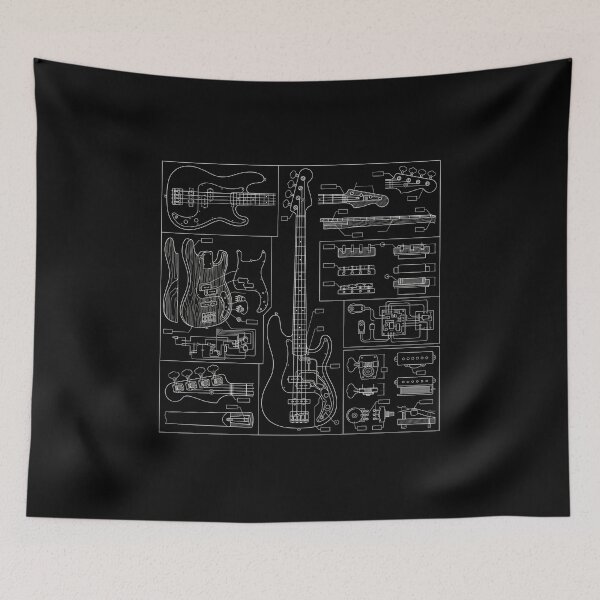 Item preview, Bass Guitar Technical Blueprint Schematic Art designed and sold by AZABSTORE.