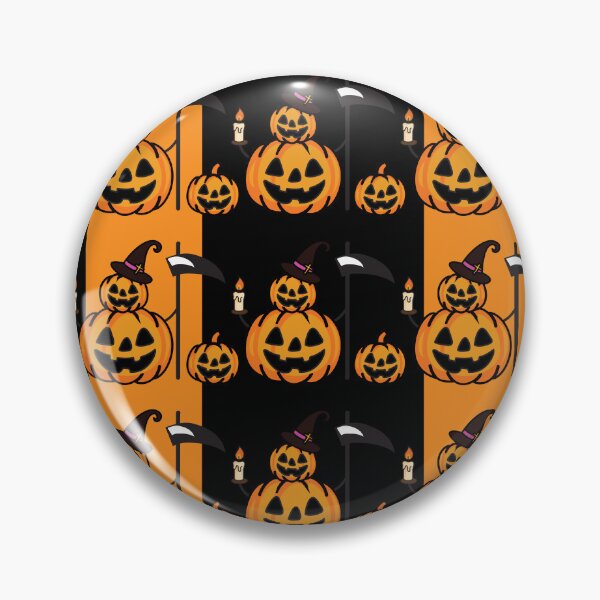 Item preview, Halloween seamless pattern with carved pumpkins and scythe on stripes designed and sold by PowerAntShop.