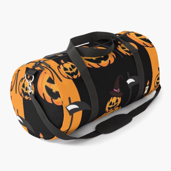 Item preview, Halloween seamless pattern with carved pumpkins and scythe on stripes designed and sold by PowerAntShop.