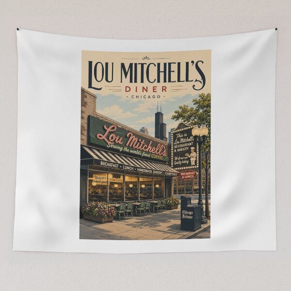 Item preview, Lou Mitchell's Chicago Diner with Willis Tower City Landmark designed and sold by Aryabek.
