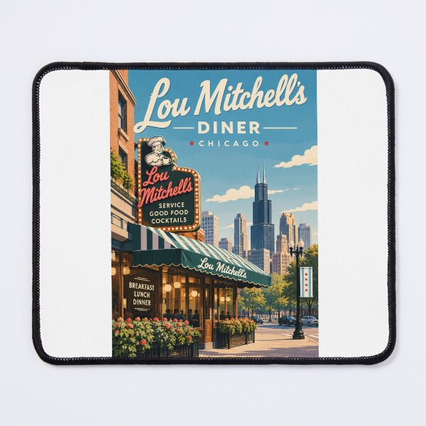 Item preview, Lou Mitchell's Chicago Streetscape with Willis Tower and Neon Sign designed and sold by Aryabek.