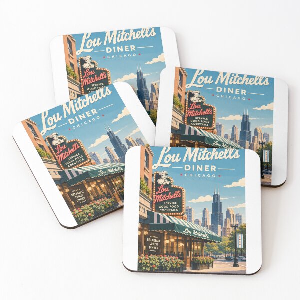 Item preview, Lou Mitchell's Chicago Streetscape with Willis Tower and Neon Sign designed and sold by Aryabek.