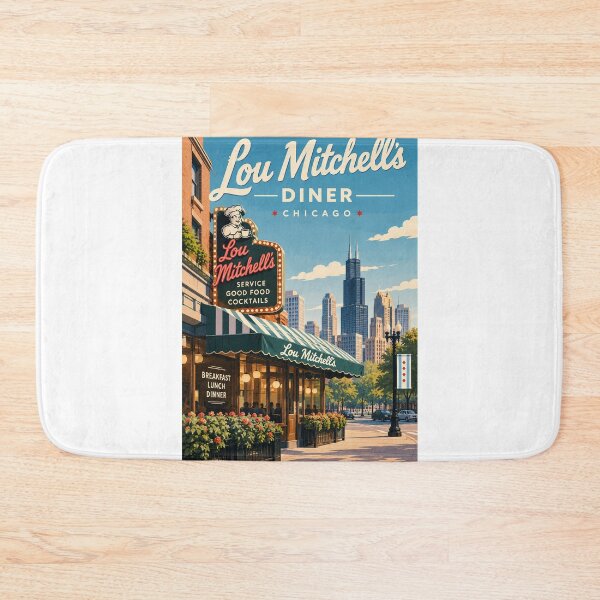 Item preview, Lou Mitchell's Chicago Streetscape with Willis Tower and Neon Sign designed and sold by Aryabek.