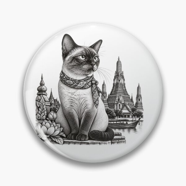 Item preview, Bangkok Temple Cat – Vintage Thai Siamese Cat Art designed and sold by mamhew2456.