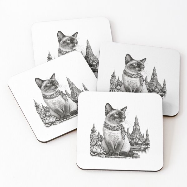 Item preview, Bangkok Temple Cat – Vintage Thai Siamese Cat Art designed and sold by mamhew2456.