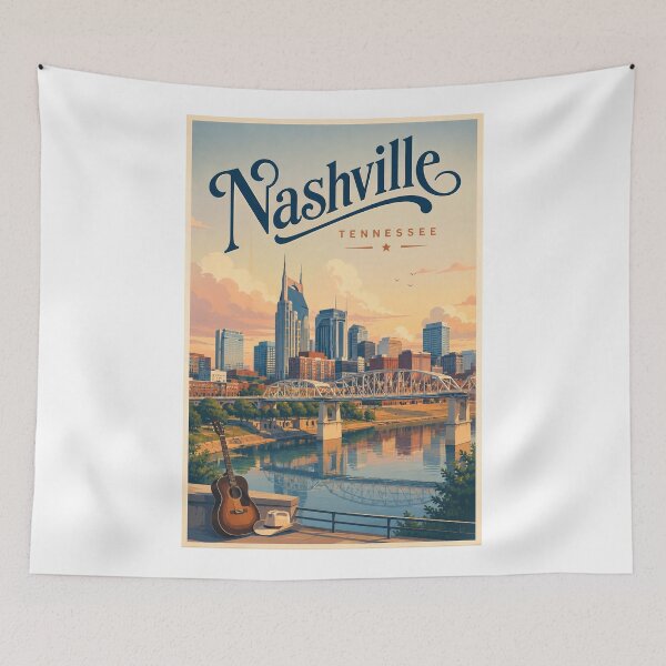Item preview, Nashville Tennessee Skyline beside Cumberland River and Music City Landmarks designed and sold by Aryabek.