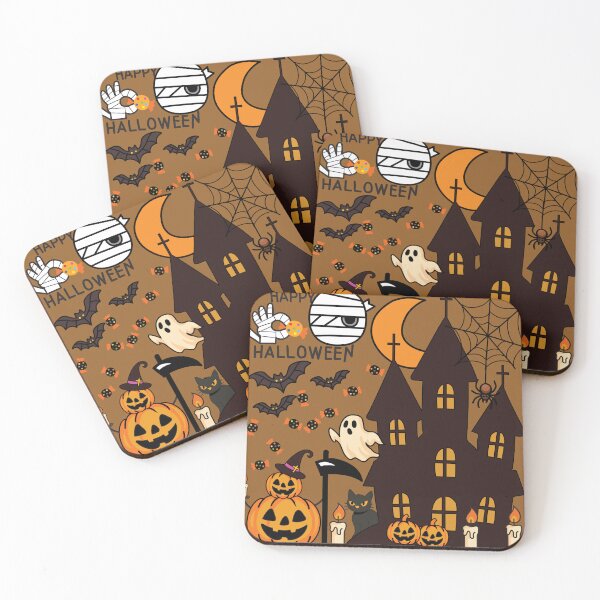 Item preview, Happy Halloween greeting card design with haunted house and pumpkins designed and sold by PowerAntShop.