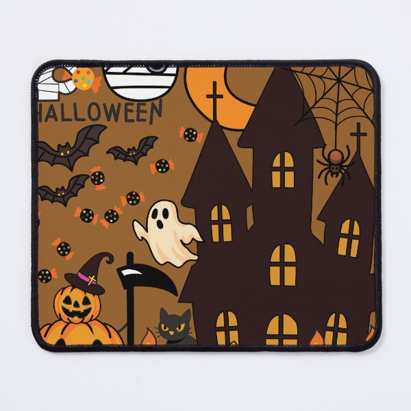 Item preview, Happy Halloween greeting card design with haunted house and pumpkins designed and sold by PowerAntShop.