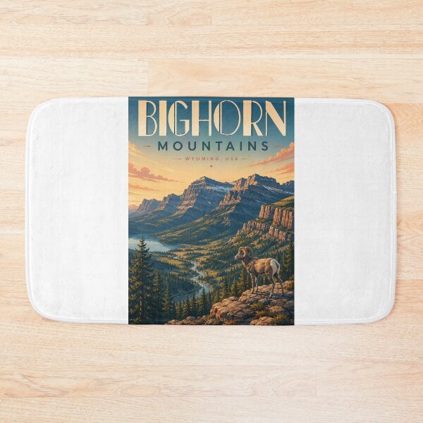 Item preview, Bighorn Mountains Wyoming Alpine Valley and Rocky Mountain Bighorn Sheep designed and sold by Aryabek.