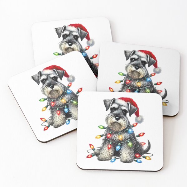 Item preview, Christmas Miniature Schnauzer With Santa Hat Lights designed and sold by vintagevibetee.
