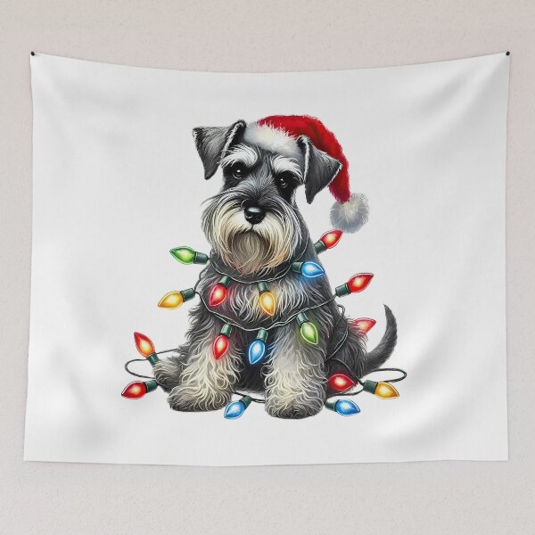 Item preview, Christmas Miniature Schnauzer With Santa Hat Lights designed and sold by vintagevibetee.