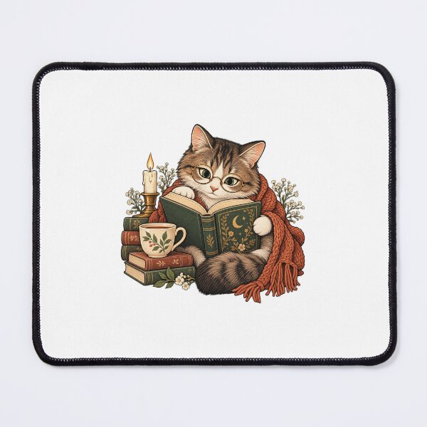Item preview, Retro cat reading with book and tea designed and sold by Graphiniz.