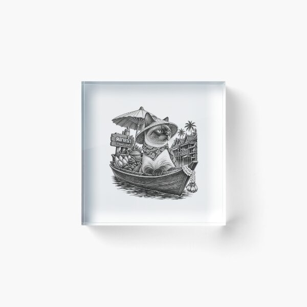 Item preview, Floating Market Cat – Vintage Thailand Siamese Cat Art designed and sold by mamhew2456.