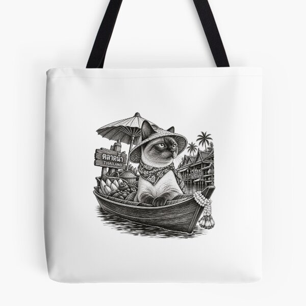 Item preview, Floating Market Cat – Vintage Thailand Siamese Cat Art designed and sold by mamhew2456.