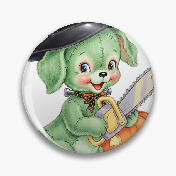 Artikelvorschau, Herbstlicher Kitsch, Zombie-Kettensägenwelpe, Retro-Halloween entworfen und verkauft von knickeryknackry.