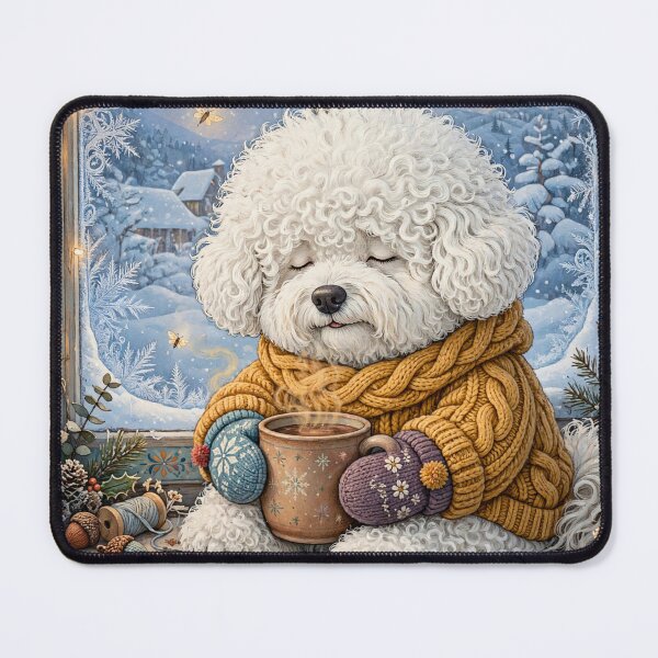 Item preview, Cozy Winter Scene with Fluffy Bichon Frise designed and sold by Wags & Tails.