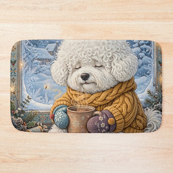 Item preview, Cozy Winter Scene with Fluffy Bichon Frise designed and sold by Wags & Tails.