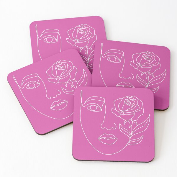 Item preview, Female Floral Face White Line Art On Pink designed and sold by DEC02.