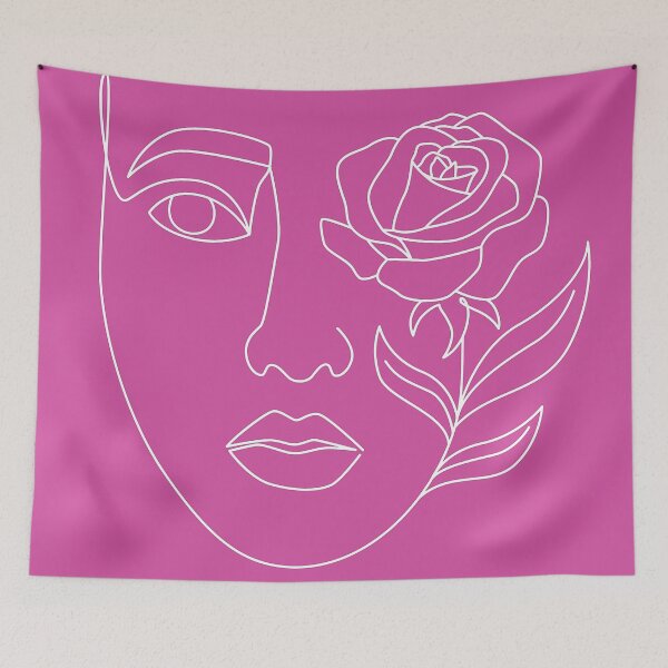 Item preview, Female Floral Face White Line Art On Pink designed and sold by DEC02.