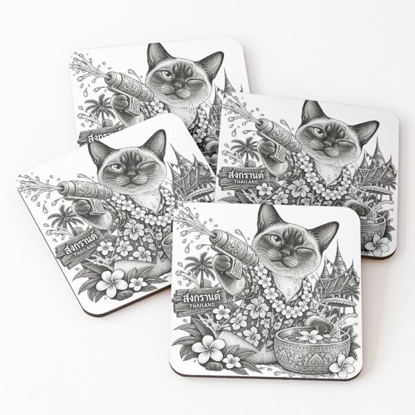 Item preview, Songkran Cat – Funny Thai New Year Siamese Cat Art designed and sold by mamhew2456.