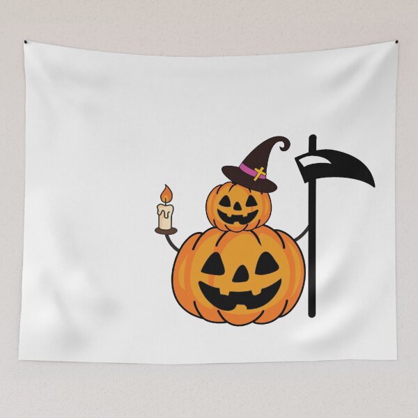 Item preview, Cute Halloween jack o lantern with witch hat and scythe designed and sold by PowerAntShop.