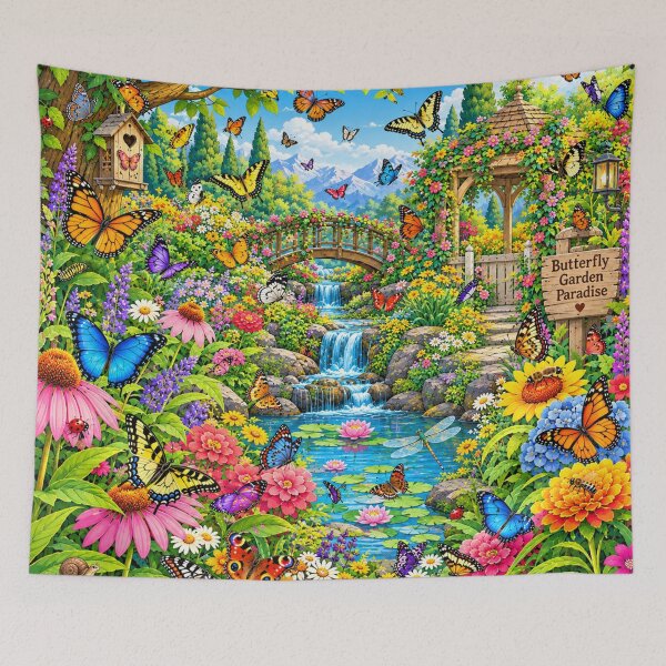 Item preview, Butterfly Garden Paradise – Colorful Floral Waterfall Garden designed and sold by CreativeCharmCo.