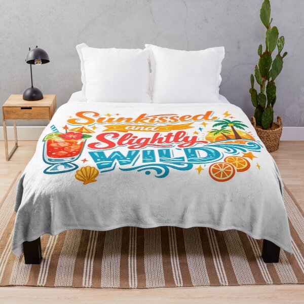 Item preview, Sunkissed Slightly Wild Tropical Beach Summer Retro Quote Art Design Print designed and sold by inkoutninja.