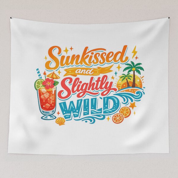 Item preview, Sunkissed Slightly Wild Tropical Beach Summer Retro Quote Art Design Print designed and sold by inkoutninja.