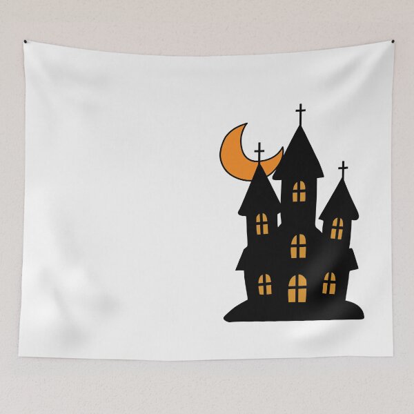 Item preview, Haunted castle with crescent moon Halloween vector illustration designed and sold by PowerAntShop.