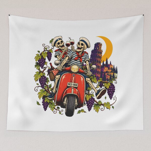 Item preview, Italian Skeleton Riding Scooter Toasting Wine Lover designed and sold by chattsuede.