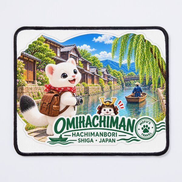 Item preview, Mofu Exploring Hachimanbori Canal in Omihachiman, Shiga Japan – Cute Travel Illustration designed and sold by aoisora-kiki55.