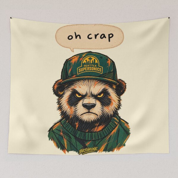 Item preview, Oh Crap Angry Panda Seattle Supersonics Cap Fan Art designed and sold by BRTHRCNK01.