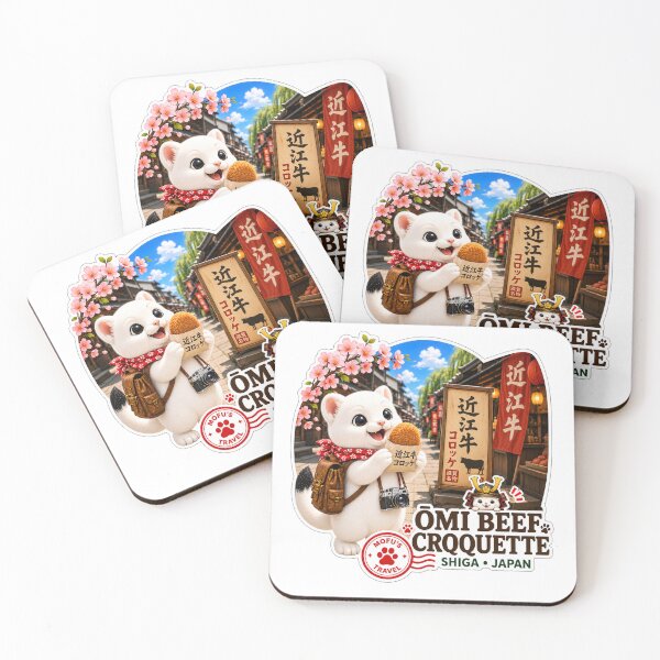 Item preview, Mofu Enjoying Omi Beef Croquette in Shiga, Japan – Cute Japanese Food Travel Illustration designed and sold by aoisora-kiki55.
