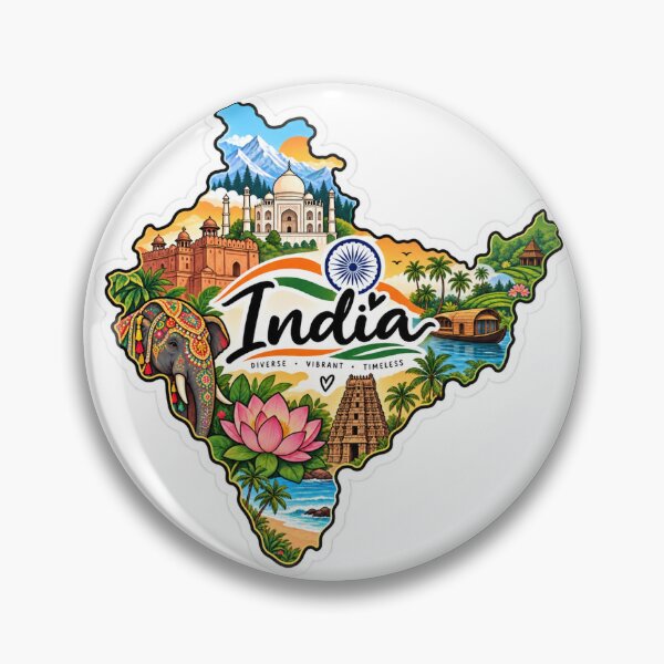 Item preview, India Travel Sticker – Colorful India Map with Taj Mahal, Elephant & Cultural Landmarks designed and sold by Dikons.