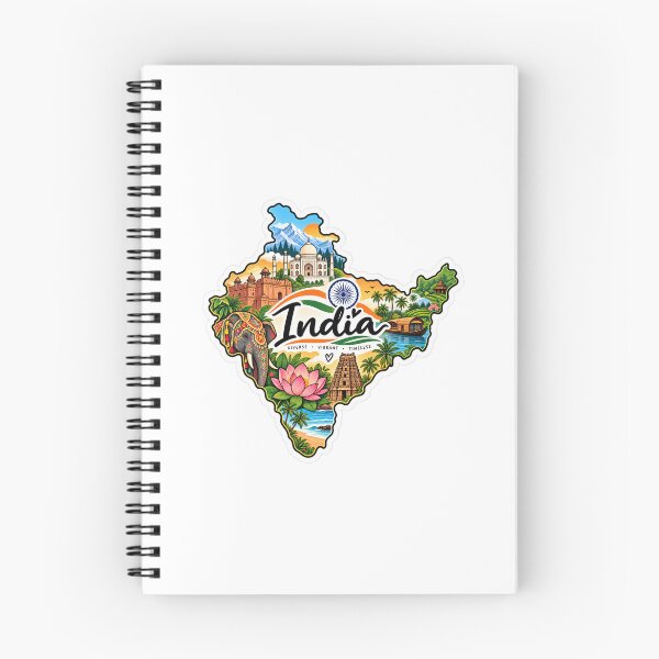 Item preview, India Travel Sticker – Colorful India Map with Taj Mahal, Elephant & Cultural Landmarks designed and sold by Dikons.