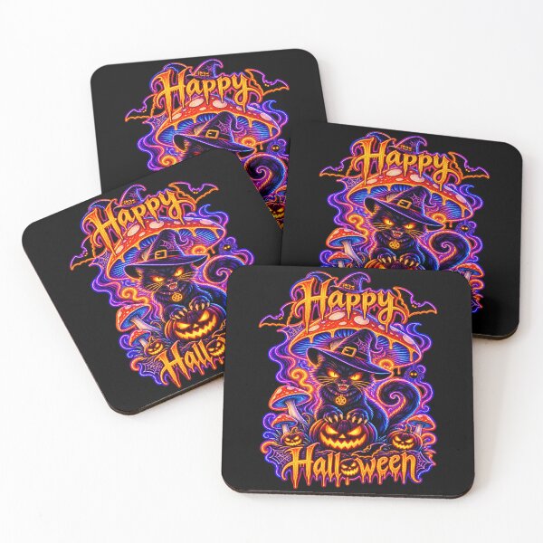Item preview, Happy Halloween Black Cat Witch Neon Spooky Gothic designed and sold by QuiteOrbit.