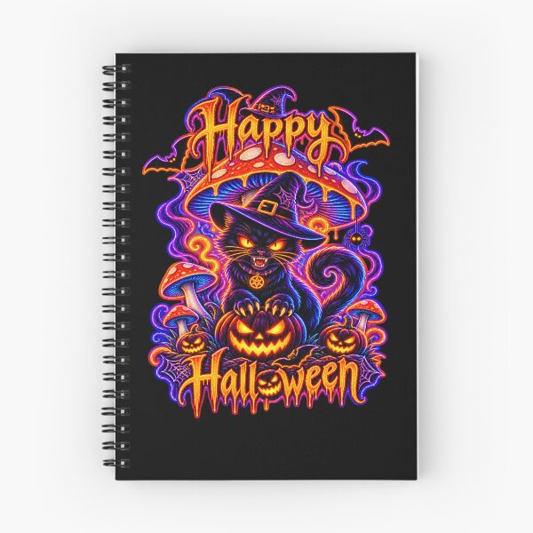 Item preview, Happy Halloween Black Cat Witch Neon Spooky Gothic designed and sold by QuiteOrbit.