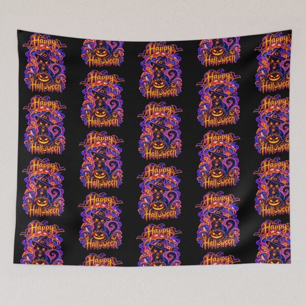 Item preview, Happy Halloween Black Cat Witch Neon Spooky Gothic designed and sold by QuiteOrbit.