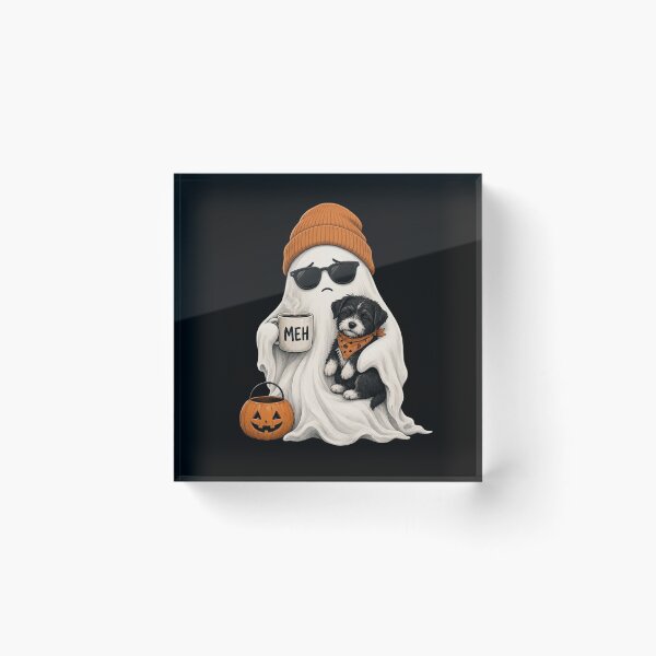 Item preview, Meh Ghost Drinking Coffee Cute Puppy Dog Halloween designed and sold by CF_VintageDesign.