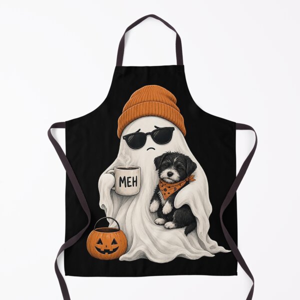 Item preview, Meh Ghost Drinking Coffee Cute Puppy Dog Halloween designed and sold by CF_VintageDesign.