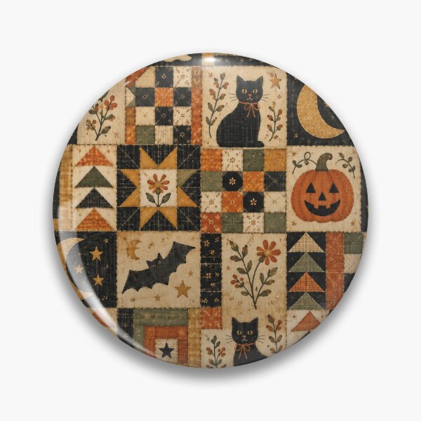 Item preview, Vintage Halloween Patchwork Quilt – Ghosts, Black Cats & Pumpkins Folk Art designed and sold by NinthLantern.