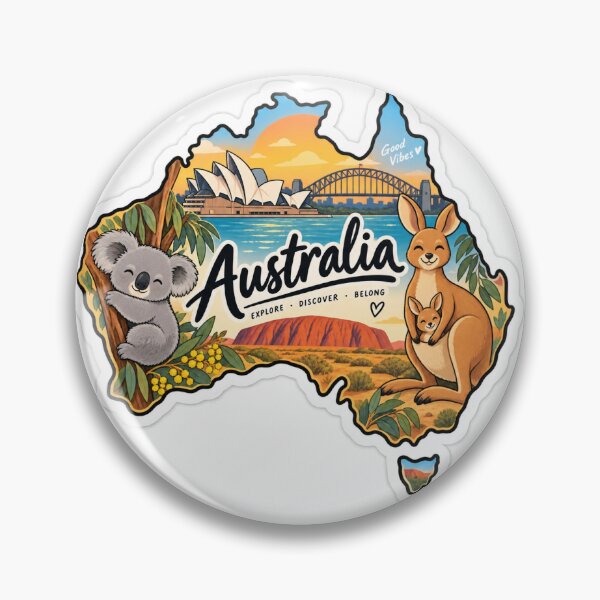 Item preview, Australia Travel Sticker – Australian Map with Kangaroo, Koala, Sydney & Uluru designed and sold by Dikons.