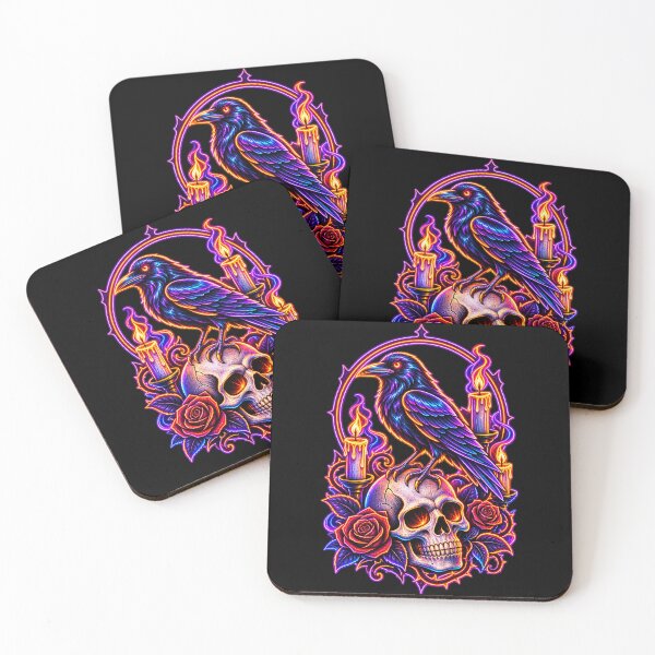 Item preview, Gothic Raven Skull Neon Roses Dark Fantasy  designed and sold by QuiteOrbit.