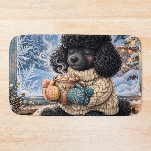 Item preview, Black Poodle in Cozy Winter Scene designed and sold by Wags & Tails.