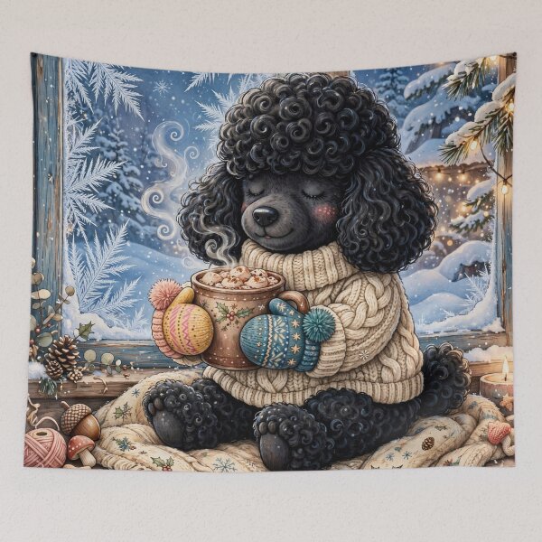 Item preview, Black Poodle in Cozy Winter Scene designed and sold by Wags & Tails.