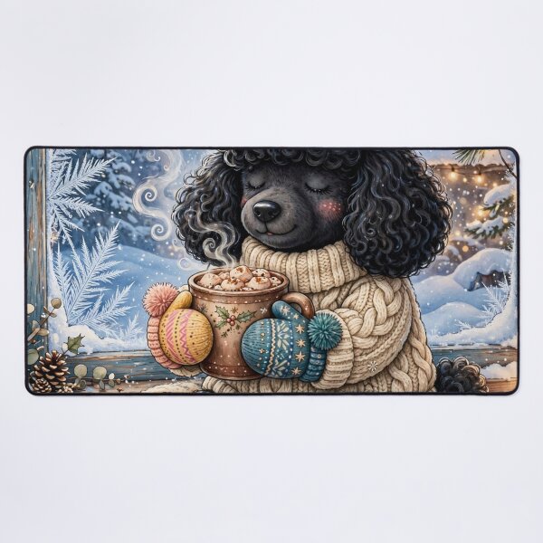 Item preview, Black Poodle in Cozy Winter Scene designed and sold by Wags & Tails.
